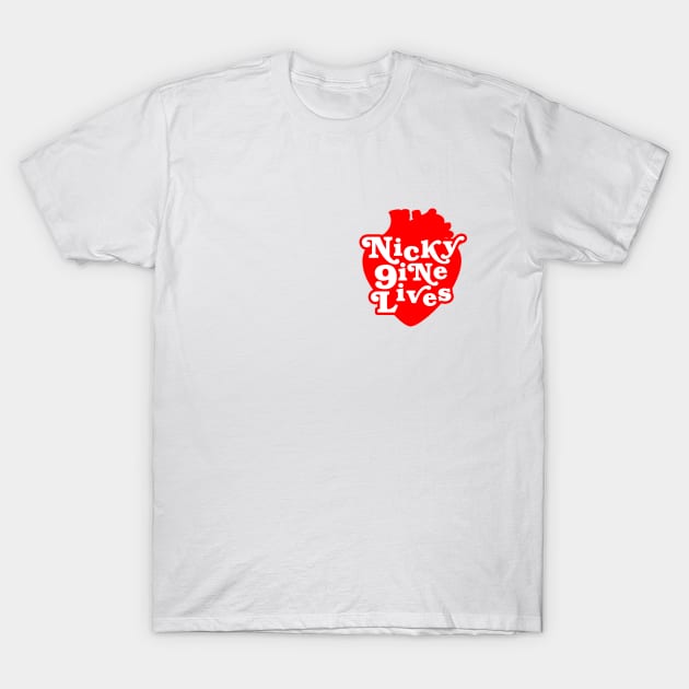 Nicky Nine Lives Red Heart T-Shirt by nickbuccelli